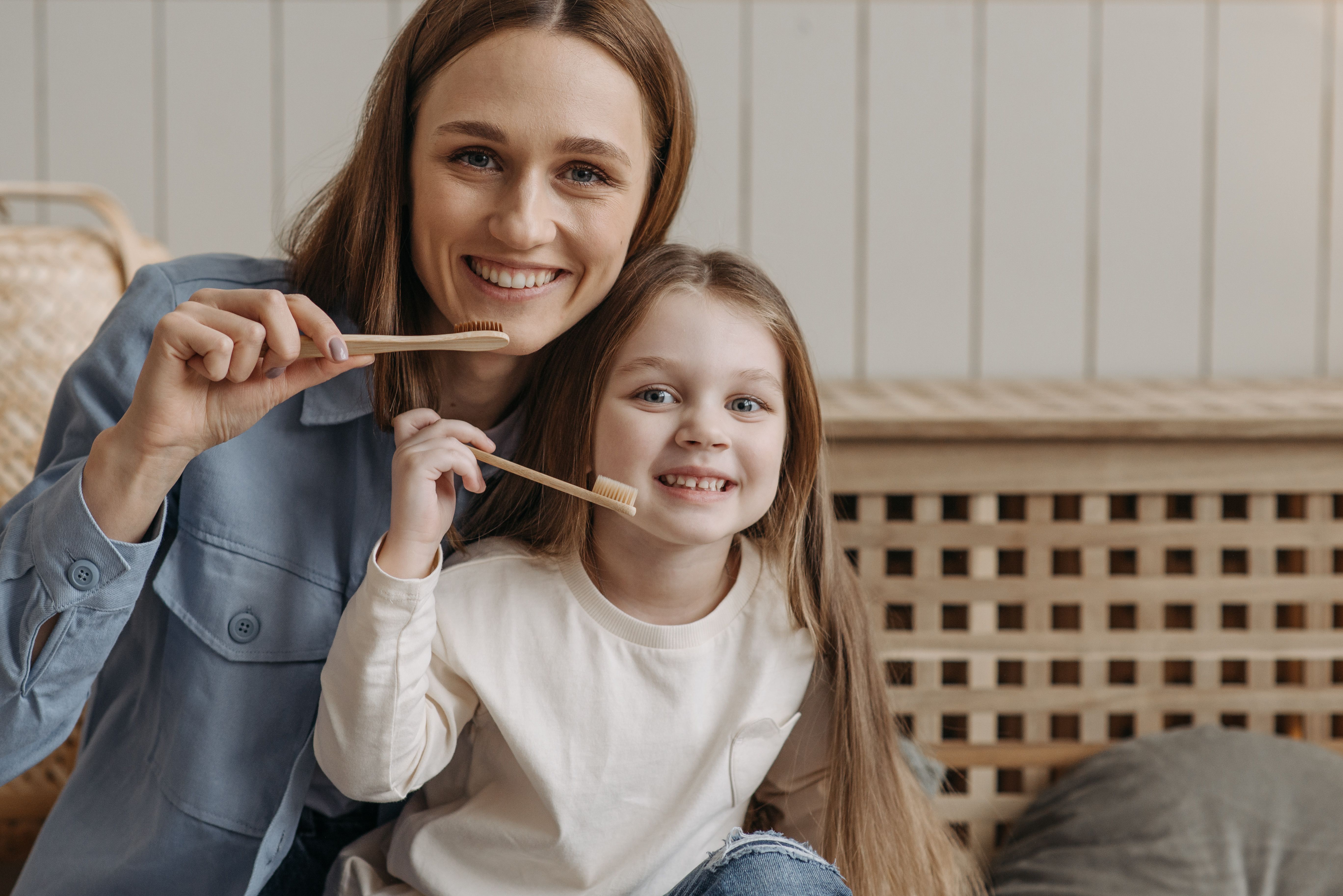Family brushing routine, illustrative dental-care visual