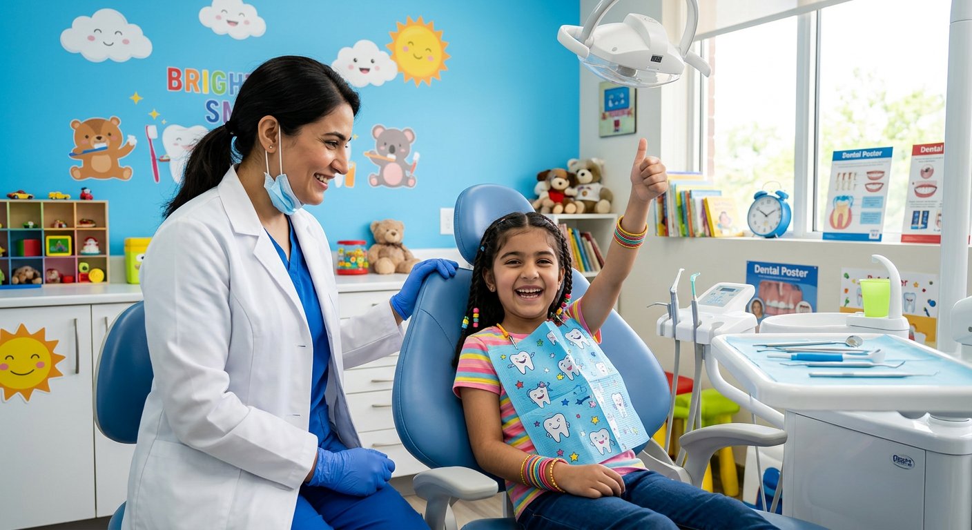 Child-friendly dental care, illustrative dental-care visual